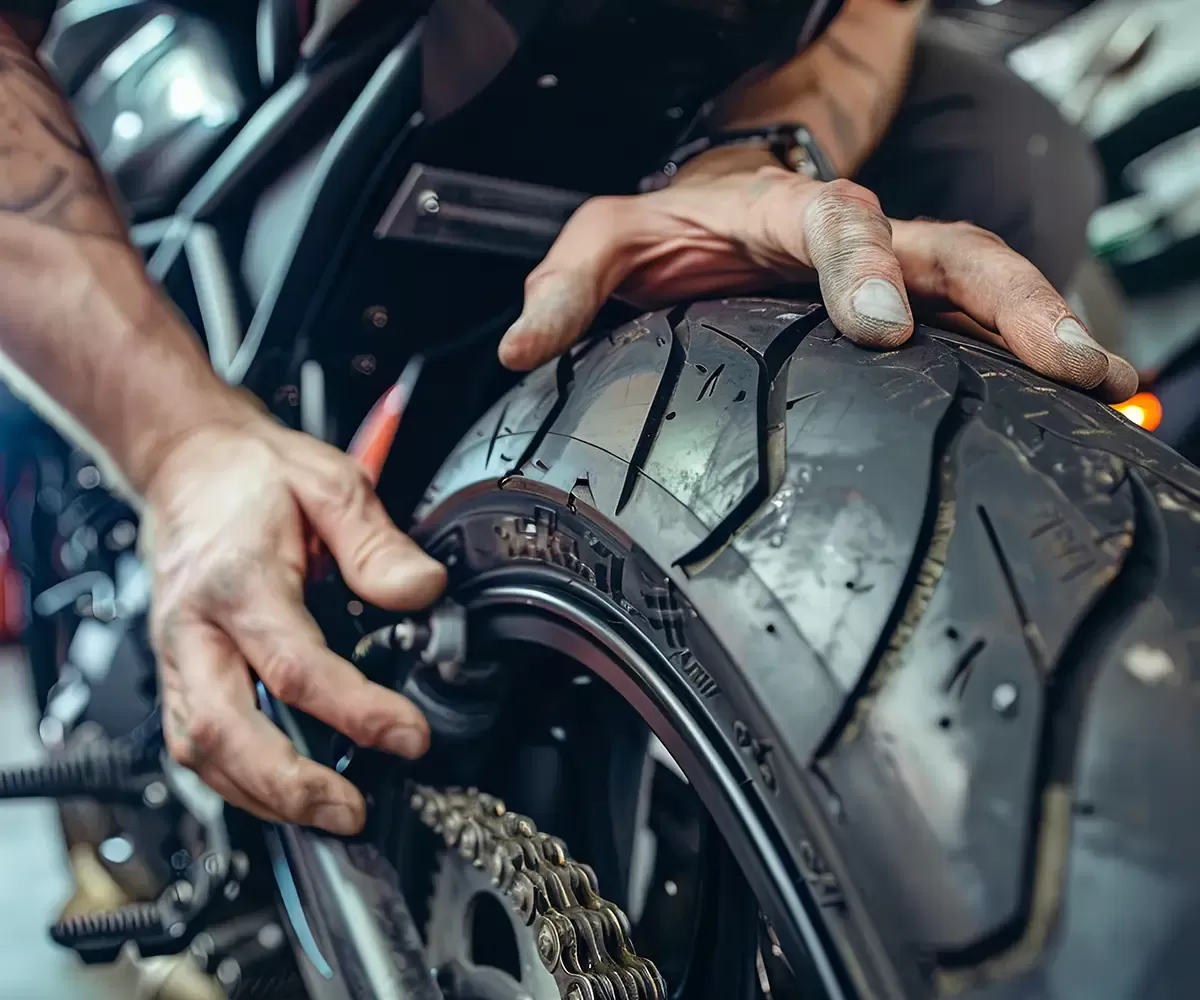 Tyre being fitted